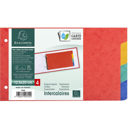 Intercalaires 12 5 x 20 cm - 4 positions - carte lustrée 225g - exacompta