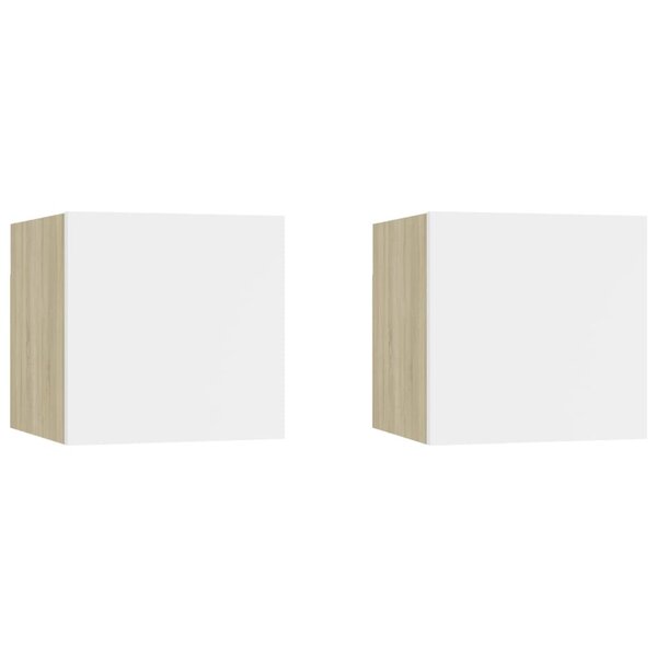 vidaXL Tables de chevet 2 Pièces Blanc et chêne sonoma Bois d'ingénierie