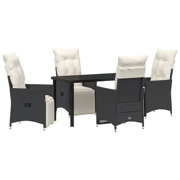 vidaXL Ensemble de salle à manger de jardin 5 pièces avec coussins en rattan poly noir
