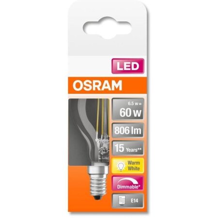 Osram ampoule led sphérique clair filament variable 6 5w=60 e14 chaud