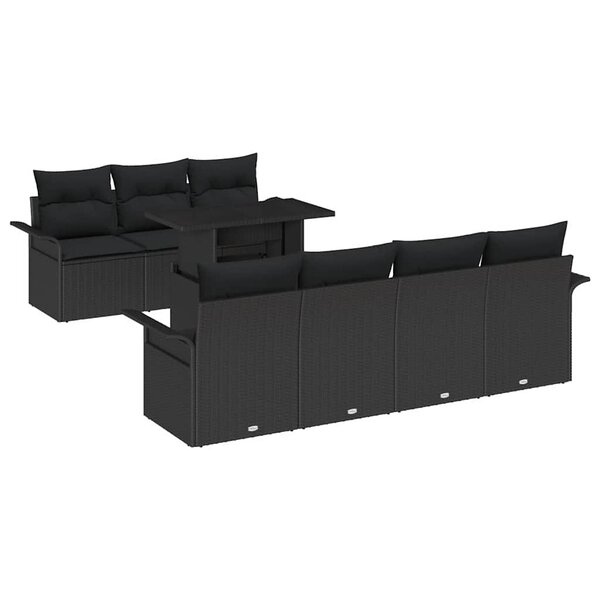 vidaXL Ensemble de canapé de jardin avec coussin 8 Pièces Noir Poly rotin