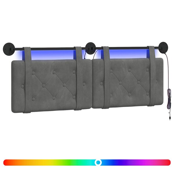 vidaXL Tête de lit suspendue Avec lumière LED Gris foncé Velours