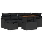 vidaXL Canapé de jardin 7 pièces avec coussins en poly rotin noir