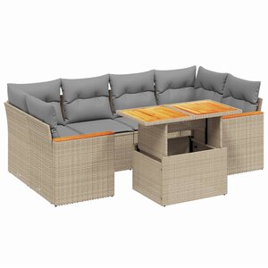 vidaXL Salon de jardin avec coussins 7 Pièces beige résine tressée