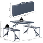 Table de camping pique nique pliante portable 4 personnes aluminium plastique gris foncé