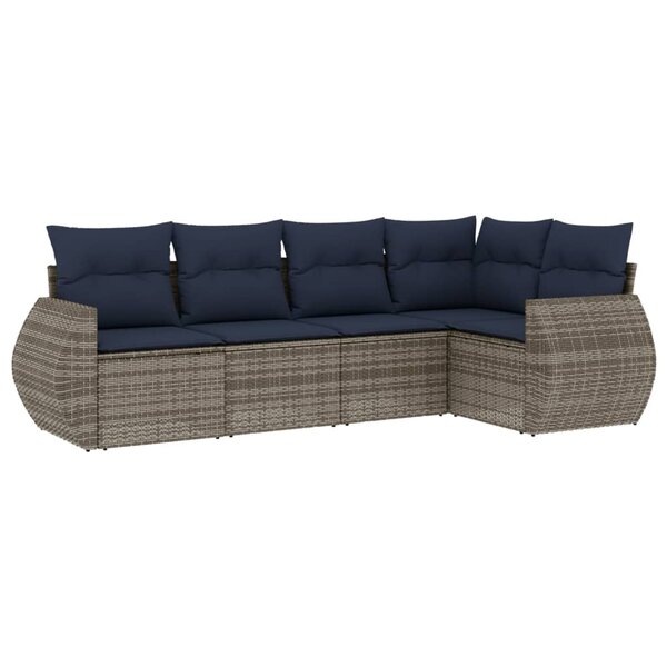 vidaXL Salon de jardin 5 Pièces avec coussins gris résine tressée