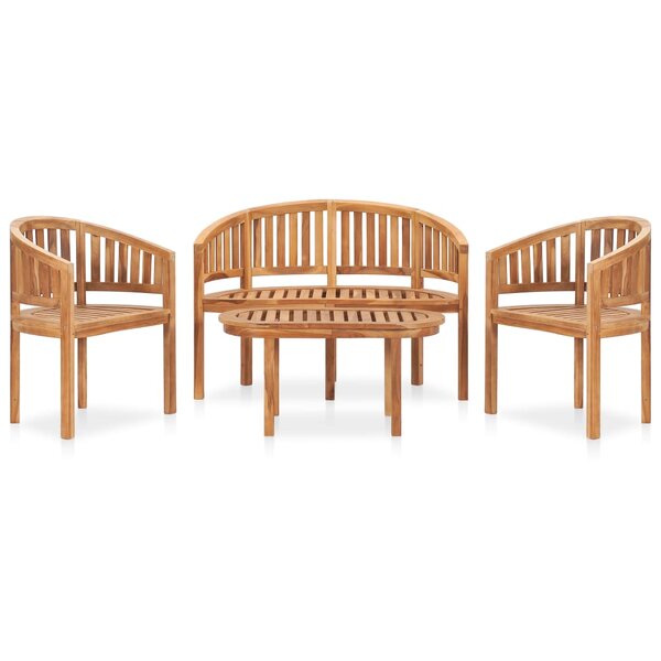 vidaXL Salon de jardin 4 Pièces en forme de banane Bois de teck solide
