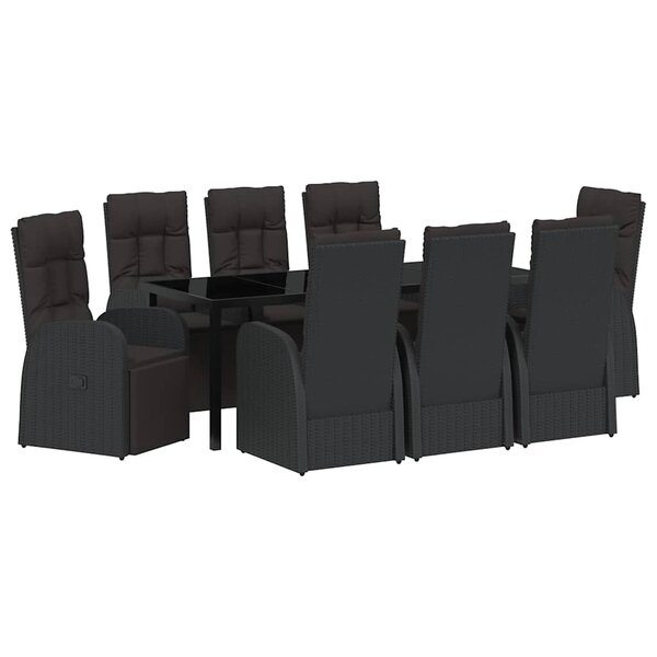 vidaXL Ensemble de salle à manger pour jardin 9 Pièces Noir polyrotin