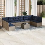 vidaXL Salon de jardin 11 Pièces avec coussins gris résine tressée