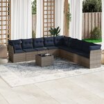 vidaXL Salon de jardin 10 Pièces avec coussins gris résine tressée