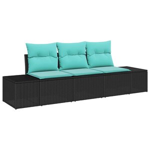 vidaXL Ensemble de Canapés avec coussin 3 Pièces Noir polyrotin