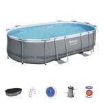 BESTWAY Piscine Hors-sol Power Steel Tubulaire - Ovale - 488 x 305 x 107 cm - Épurateur a Cartouche de 3 028 L/H - Bâche et Échelle