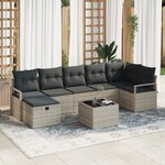Ensemble de Canapé de Jardin de 8 Pièces avec Coussins en Rattan Poly Gris Clair