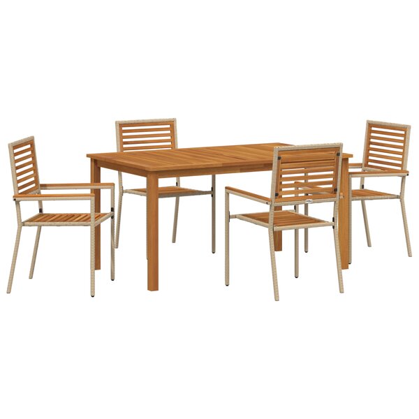 Ensemble de salle à manger de jardin vidaXL 5 pièces Beige Poly Rotin Acacia