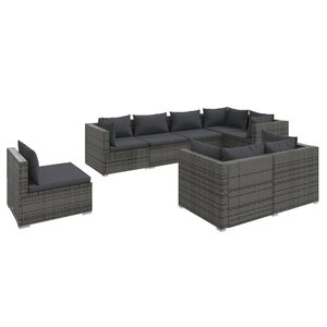 vidaXL Salon de jardin 8 Pièces avec coussins Résine tressée Gris