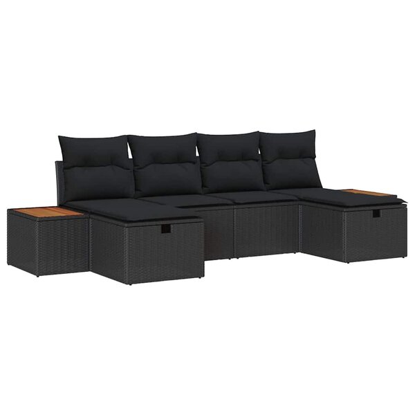 vidaXL Ensemble de canapé de jardin avec coussin 6 Pièces Noir Poly rotin