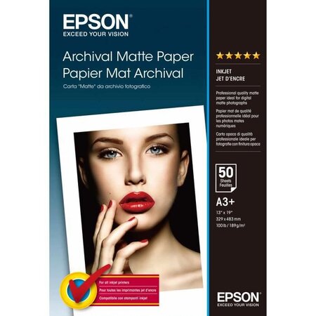 Epson papier 50 feuilles mat archival - a3+ 189g/m² - 32 9 x 48 3 cm - compatibles : surecolor sc-t7200d  surecolor sc-t7200...