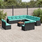 vidaXL Salon de jardin avec coussins 14 Pièces noir résine tressée