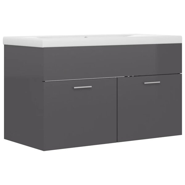 vidaXL Armoire d'évier avec lavabo intégré Gris brillant Aggloméré