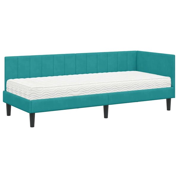 vidaXL Cadre de lit d'angle avec matelas Turquoise 80 x 200 cm Velours
