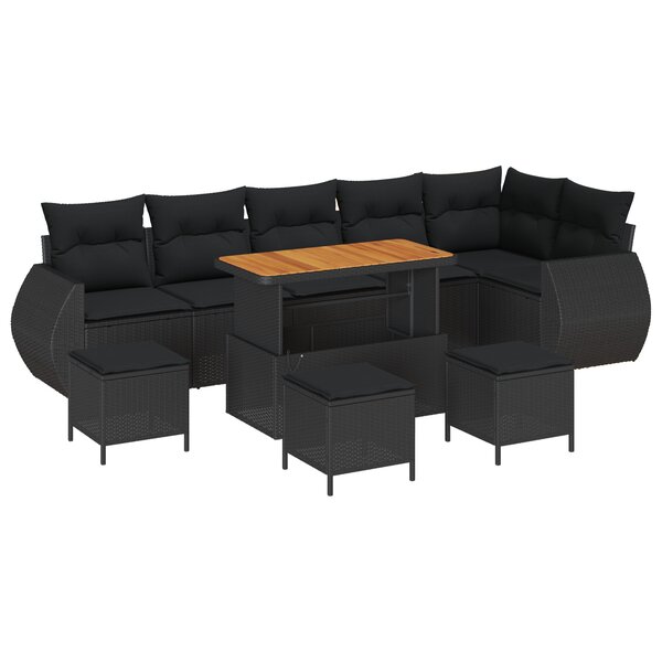 vidaXL Set de canapé de jardin en 10 pièces avec des coussins en poly rotin noir et en acacia