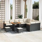 Ensemble de Canapés de Jardin 12 Pièces avec Coussins Noir Poly Rattan Acacia