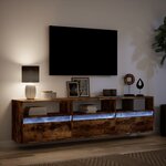 vidaXL Meuble TV mural avec LED chêne fumé 180x31x45 cm