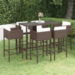 vidaXL Meubles de bar de jardin 7Pièces et coussins Résine tressée Marron