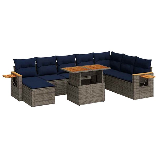 vidaXL Salon de jardin avec coussins 10 Pièces gris résine tressée acacia