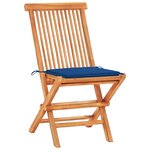vidaXL Ensemble de bistro 3 Pièces avec coussins bleu royal Bois de teck
