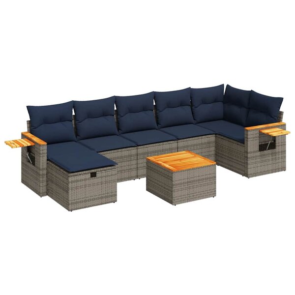 vidaXL Salon de jardin 8 Pièces avec coussins gris résine tressée