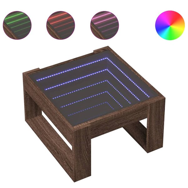 vidaXL Table basse avec LED infini chêne marron 50x53x30 cm