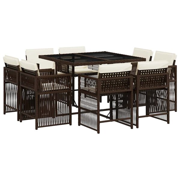vidaXL Ensemble à manger de jardin et coussins 9 Pièces marron poly rotin