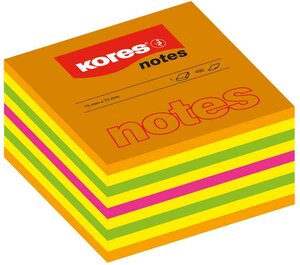Bloc cube Note repositionnable 75 x 75 mm 450 feuilles 5 couleurs Néon KORES