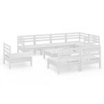 vidaXL Salon de jardin 9 Pièces Bois de pin massif Blanc