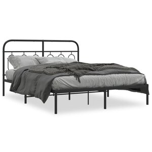 vidaXL Cadre de lit métal sans matelas avec tête de lit noir 135x190cm