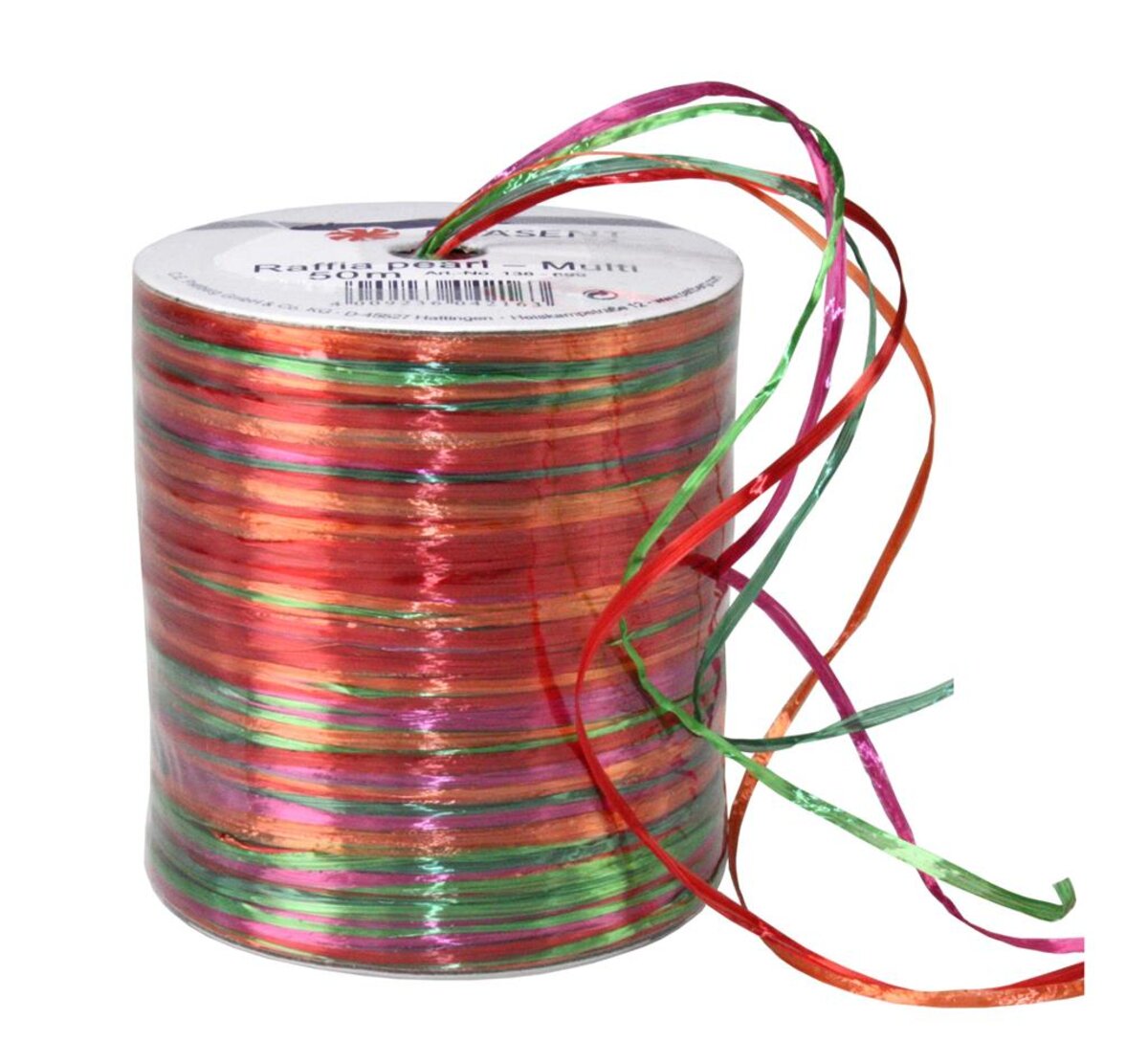 C.E. PATTBERG Raffia Pearl Bastband Multicolour – 50 M, Türkis/petrol/silber, Für Geschenke & Deko