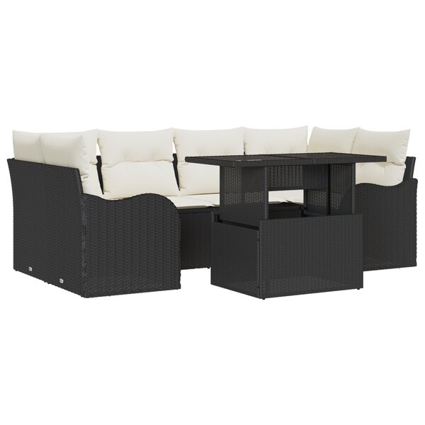Ensemble de Canapé de Jardin vidaXL 7 Pièces avec Coussins Rattan Noir Poly