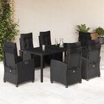 vidaXL Ensemble à manger de jardin coussins 7Pièces Noir Résine tressée