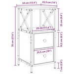 vidaXL Table de chevet 2 Pièces Chêne Noir 34x35 5x70 cm en bois d'ingénierie