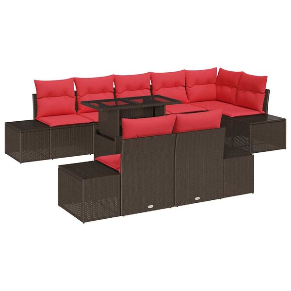 vidaXL Ensemble de canapé de jardin 9 Pièces Marron et rouge polyrotin