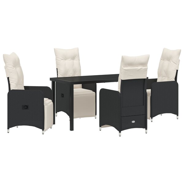 vidaXL Ensemble de salle à manger de jardin 5 pièces avec coussins en poly rotin noir.