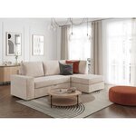 Canapé d'angle droit convertible ARTEMIS 4 places - Velours côtelé beige - 246 x 174 x 96 cm