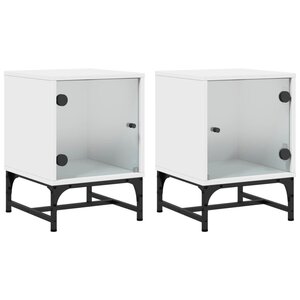 vidaXL Tables de chevet avec portes en verre 2 Pièces blanc 35x37x50 cm