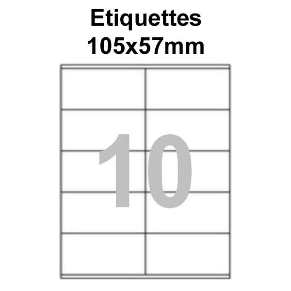 Étiquettes adhésives  105x57mm  (100 étiquettes) - blanc - 10 feuilles -t3azur