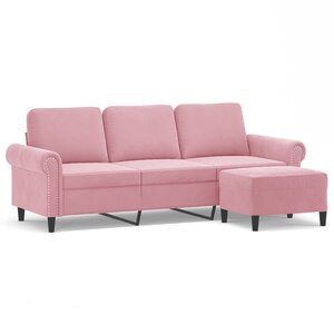 vidaXL Canapé à 3 places avec repose-pieds Rose 180 cm Velours