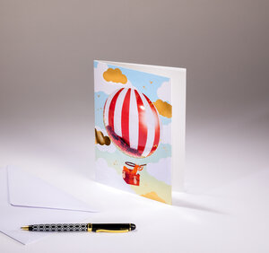 Carte double bulle bulle bulle - joli renard dans sa montgolfière