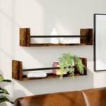 vidaXL Étagères murales avec barres 2 Pièces chêne fumé 60x16x14 cm