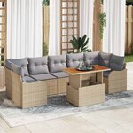 vidaXL Canapé de jardin 8 pièces avec coussins beige  en poly rattan et acacia.