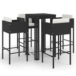 vidaXL Ensemble de bar de jardin 5 Pièces et coussins Résine tressée Noir